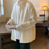 Hearujoy Autumn New Couple's Shirt Japanese Men's Loose Long-sleeved Pure Cotton Corduroy Retro Shirt Daily  Casual Jacket Black Khaki